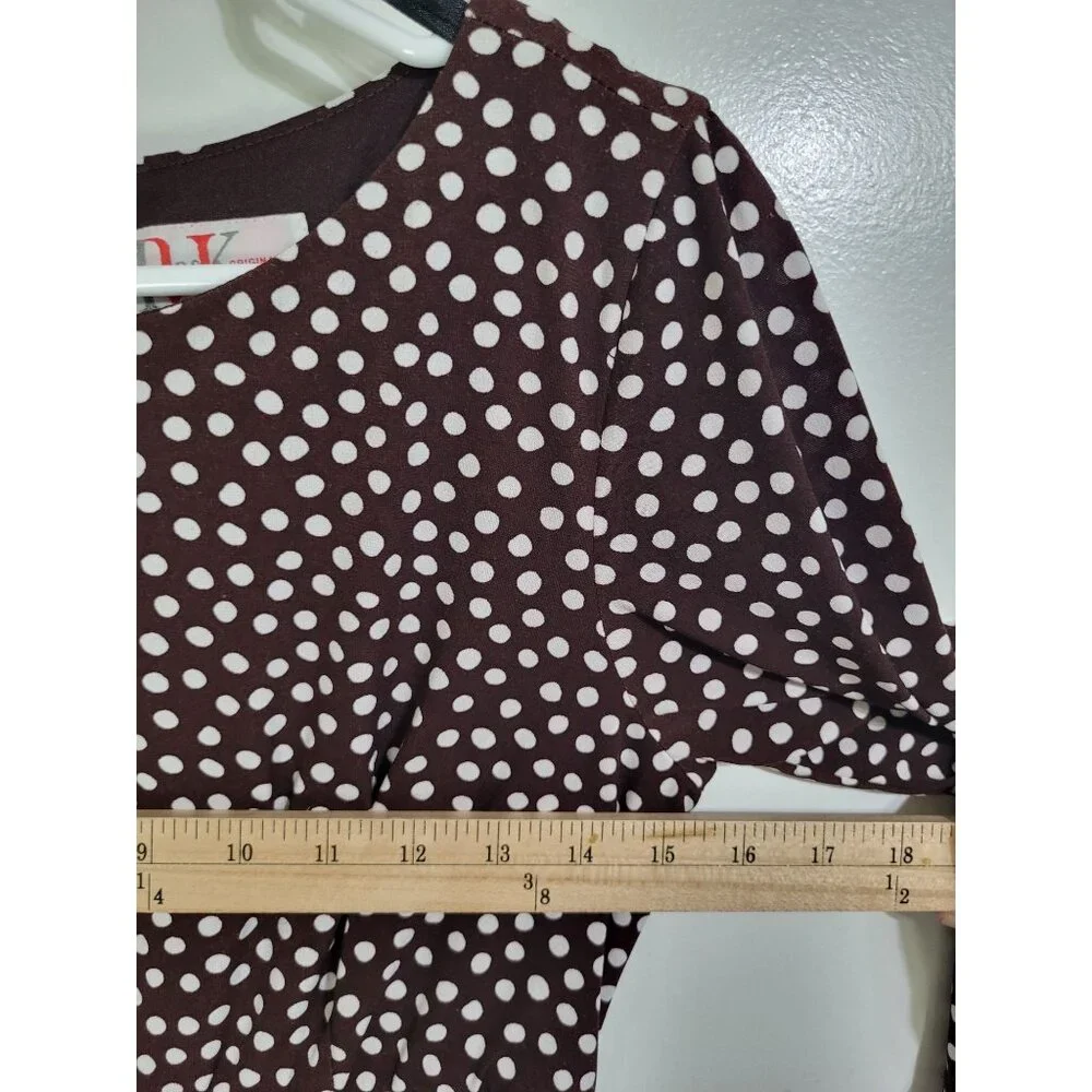 R & K Originals Petite SZ 6P Vintage Polka Dot Brown White Dress Classic Mature - Picture 6 of 7